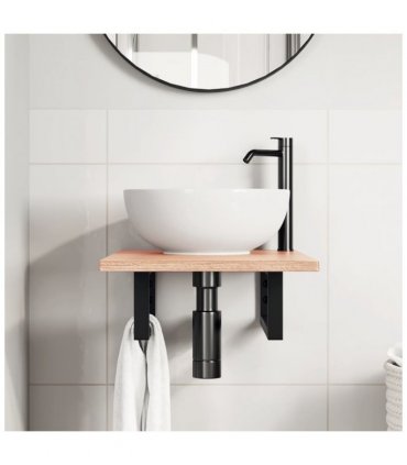 vidaXL Basin Shelf Wall Mounted Steel and Solid Wood O — Colour: light brown and black, Size: 40 x 60 x 2 cm, Model: rectangular