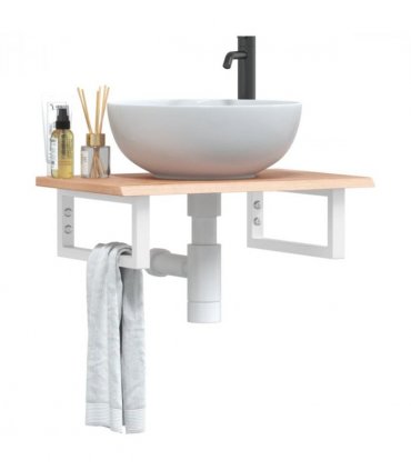 vidaXL Basin Shelf Wall Mounted Steel and Solid Wood O — Colour: light brown and white, Size: 60 x 40 x 2 cm, Model: rectangular