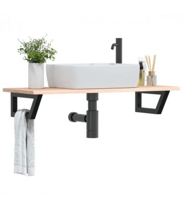 vidaXL Basin Shelf Wall Mounted Steel and Solid Wood Oak — Colour: brown and black, Size: 100 x 40 x 2 cm, Model: trapezium