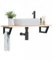 vidaXL Basin Shelf Wall Mounted Steel and Solid Wood Oak — Colour: brown and black, Size: 100 x 40 x 2 cm, Model: trapezium