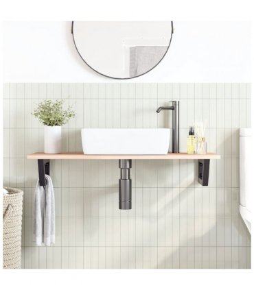 vidaXL Basin Shelf Wall Mounted Steel and Solid Wood Oak — Colour: brown and black, Size: 100 x 40 x 2 cm, Model: trapezium
