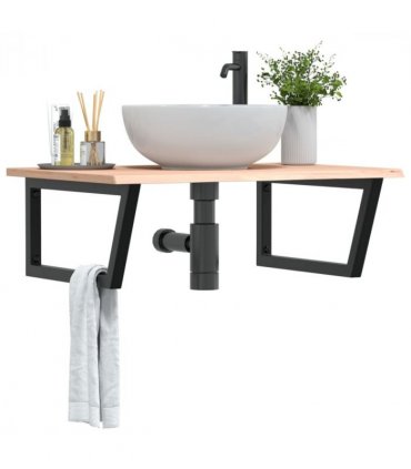 vidaXL Basin Shelf Wall Mounted Steel and Solid Wood Oak — Colour: brown and black, Size: 80 x 60 x 2 cm, Model: trapezium