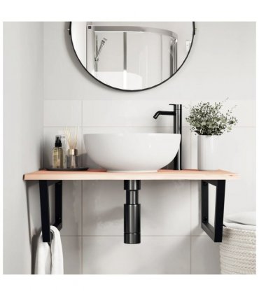 vidaXL Basin Shelf Wall Mounted Steel and Solid Wood Oak — Colour: brown and black, Size: 80 x 60 x 2 cm, Model: trapezium
