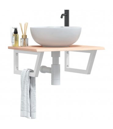 vidaXL Basin Shelf Wall Mounted Steel and Solid Wood Oak — Colour: brown and white, Size: 60 x 50 x 2 cm, Model: trapezium