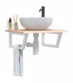 vidaXL Basin Shelf Wall Mounted Steel and Solid Wood Oak — Colour: brown and white, Size: 60 x 50 x 2 cm, Model: trapezium