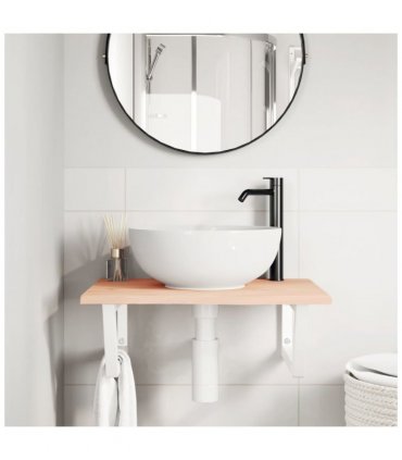 vidaXL Basin Shelf Wall Mounted Steel and Solid Wood Oak — Colour: brown and white, Size: 60 x 50 x 2 cm, Model: trapezium