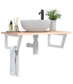 vidaXL Basin Shelf Wall Mounted Steel and Solid Wood Oak — Colour: brown and white, Size: 80 x 50 x 2 cm, Model: trapezium