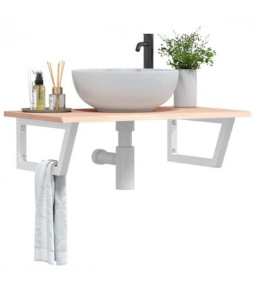 vidaXL Basin Shelf Wall Mounted Steel and Solid Wood Oak — Colour: brown and white, Size: 80 x 50 x 2 cm, Model: trapezium