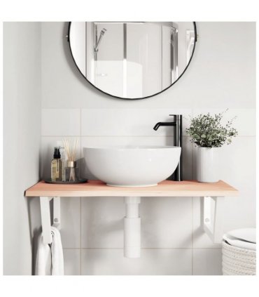 vidaXL Basin Shelf Wall Mounted Steel and Solid Wood Oak — Colour: brown and white, Size: 80 x 50 x 2 cm, Model: trapezium
