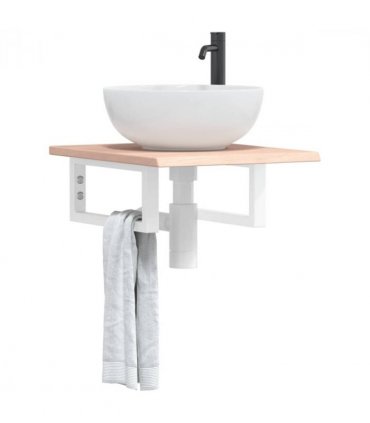 vidaXL Basin Shelf Wall Mounted Steel and Solid Wood Oak — Colour: brown and white, Size: 40 x 50 x 2 cm, Model: rectangular