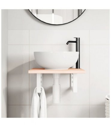 vidaXL Basin Shelf Wall Mounted Steel and Solid Wood Oak — Colour: brown and white, Size: 40 x 50 x 2 cm, Model: rectangular