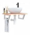 vidaXL Basin Shelf Wall Mounted Steel and Solid Wood Oak — Colour: light brown and white, Size: 60 x 40 x 2 cm, Model: trapezium