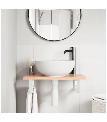 vidaXL Basin Shelf Wall Mounted Steel and Solid Wood Oak — Colour: light brown and white, Size: 60 x 40 x 2 cm, Model: trapezium