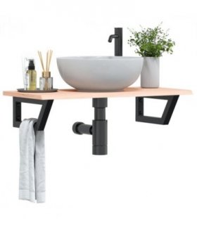 vidaXL Basin Shelf Wall Mounted Steel and Solid Wood Oak — Colour: brown and black, Size: 80 x 40 x 2 cm, Model: trapezium