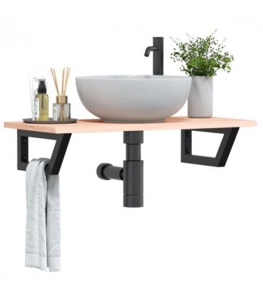 vidaXL Basin Shelf Wall Mounted Steel and Solid Wood Oak — Colour: brown and black, Size: 80 x 40 x 2 cm, Model: trapezium