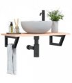 vidaXL Basin Shelf Wall Mounted Steel and Solid Wood Oak — Colour: brown and black, Size: 80 x 40 x 2 cm, Model: trapezium