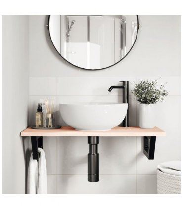 vidaXL Basin Shelf Wall Mounted Steel and Solid Wood Oak — Colour: brown and black, Size: 80 x 40 x 2 cm, Model: trapezium