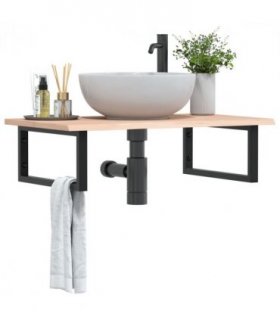 vidaXL Basin Shelf Wall Mounted Steel and Solid Wood Oak — Colour: brown and black, Size: 80 x 50 x 2 cm, Model: rectangular