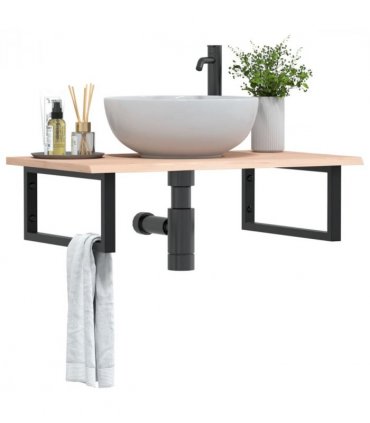 vidaXL Basin Shelf Wall Mounted Steel and Solid Wood Oak — Colour: brown and black, Size: 80 x 50 x 2 cm, Model: rectangular