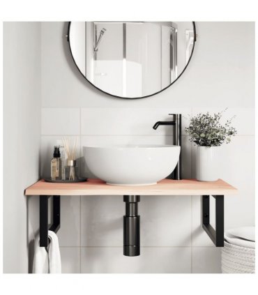 vidaXL Basin Shelf Wall Mounted Steel and Solid Wood Oak — Colour: brown and black, Size: 80 x 50 x 2 cm, Model: rectangular