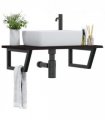 vidaXL Basin Shelf Wall Mounted Steel and Solid Wood Oak — Colour: dark brown and black, Size: 80 x 50 x 2 cm, Model: trapezium