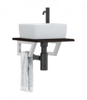 vidaXL Basin Shelf Wall Mounted Steel and Solid Wood Oak — Colour: dark brown and white, Size: 40 x 50 x 2 cm, Model: trapezium
