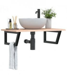 vidaXL Basin Shelf Wall Mounted Steel and Solid Wood Oak — Colour: brown and black, Size: 80 x 50 x 2 cm, Model: trapezium