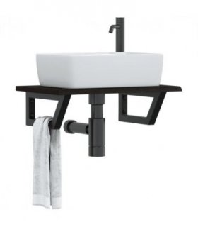 vidaXL Basin Shelf Wall Mounted Steel and Solid Wood Oak — Colour: dark brown and black, Size: 60 x 40 x 2 cm, Model: trapezium