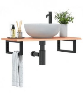 vidaXL Basin Shelf Wall Mounted Steel and Solid Wood O — Colour: light brown and black, Size: 80 x 40 x 2 cm, Model: rectangular