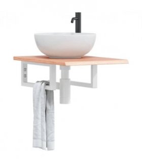 vidaXL Basin Shelf Wall Mounted Steel and Solid Wood O — Colour: light brown and white, Size: 40 x 60 x 2 cm, Model: rectangular