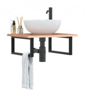 vidaXL Basin Shelf Wall Mounted Steel and Solid Wood O — Colour: light brown and black, Size: 60 x 50 x 2 cm, Model: rectangular