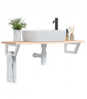 vidaXL Basin Shelf Wall Mounted Steel and Solid Wood Oak — Colour: brown and white, Size: 100 x 40 x 2 cm, Model: trapezium