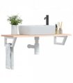 vidaXL Basin Shelf Wall Mounted Steel and Solid Wood Oak — Colour: brown and white, Size: 100 x 40 x 2 cm, Model: trapezium
