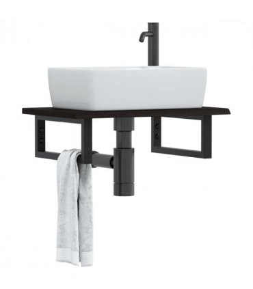 vidaXL Basin Shelf Wall Mounted Steel and Solid Wood Oa — Colour: dark brown and black, Size: 60 x 40 x 2 cm, Model: rectangular