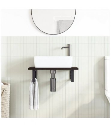 vidaXL Basin Shelf Wall Mounted Steel and Solid Wood Oa — Colour: dark brown and black, Size: 60 x 40 x 2 cm, Model: rectangular