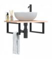 vidaXL Basin Shelf Wall Mounted Steel and Solid Wood Oak — Colour: brown and black, Size: 60 x 50 x 2 cm, Model: rectangular