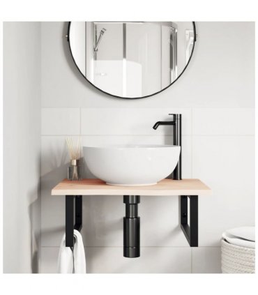 vidaXL Basin Shelf Wall Mounted Steel and Solid Wood Oak — Colour: brown and black, Size: 60 x 50 x 2 cm, Model: rectangular