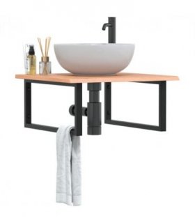 vidaXL Basin Shelf Wall Mounted Steel and Solid Wood O — Colour: light brown and black, Size: 60 x 60 x 2 cm, Model: rectangular
