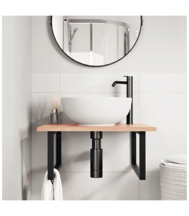 vidaXL Basin Shelf Wall Mounted Steel and Solid Wood O — Colour: light brown and black, Size: 60 x 60 x 2 cm, Model: rectangular