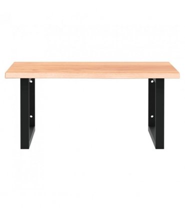 vidaXL Basin Shelf Wall Mounted Steel and Solid Wood O — Colour: light brown and black, Size: 60 x 60 x 2 cm, Model: rectangular