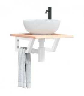 vidaXL Basin Shelf Wall Mounted Steel and Solid Wood Oak — Colour: brown and white, Size: 40 x 50 x 2 cm, Model: trapezium