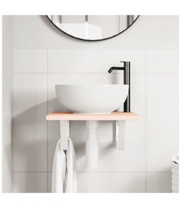 vidaXL Basin Shelf Wall Mounted Steel and Solid Wood Oak — Colour: brown and white, Size: 40 x 50 x 2 cm, Model: trapezium