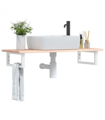 vidaXL Basin Shelf Wall Mounted Steel and Solid Wood Oak — Colour: brown and white, Size: 100 x 40 x 2 cm, Model: rectangular