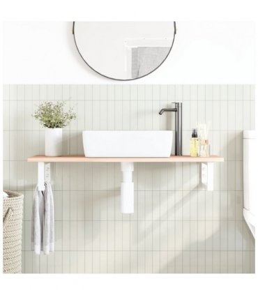 vidaXL Basin Shelf Wall Mounted Steel and Solid Wood Oak — Colour: brown and white, Size: 100 x 40 x 2 cm, Model: rectangular