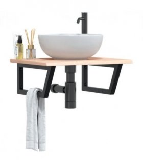 vidaXL Basin Shelf Wall Mounted Steel and Solid Wood Oak — Colour: brown and black, Size: 60 x 50 x 2 cm, Model: trapezium