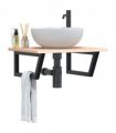vidaXL Basin Shelf Wall Mounted Steel and Solid Wood Oak — Colour: brown and black, Size: 60 x 50 x 2 cm, Model: trapezium
