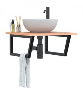 vidaXL Basin Shelf Wall Mounted Steel and Solid Wood Oak — Colour: light brown and black, Size: 60 x 60 x 2 cm, Model: trapezium