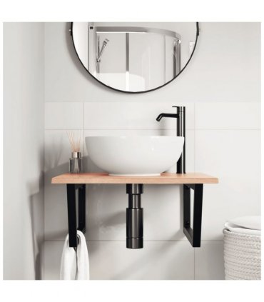 vidaXL Basin Shelf Wall Mounted Steel and Solid Wood Oak — Colour: light brown and black, Size: 60 x 60 x 2 cm, Model: trapezium