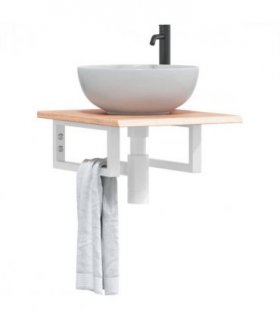 vidaXL Basin Shelf Wall Mounted Steel and Solid Wood O — Colour: light brown and white, Size: 40 x 50 x 2 cm, Model: rectangular