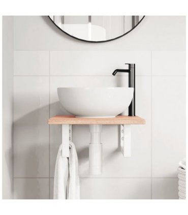 vidaXL Basin Shelf Wall Mounted Steel and Solid Wood O — Colour: light brown and white, Size: 40 x 50 x 2 cm, Model: rectangular